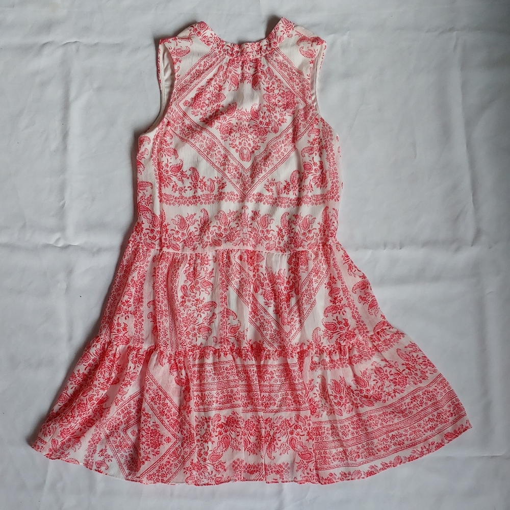 Sleeveless coral and white floral print Calvin Klein mini dress